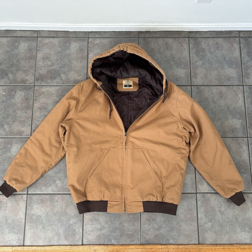 Blue Mountain Workwear hooded canvas duck insulated jacket in brown XL Tall